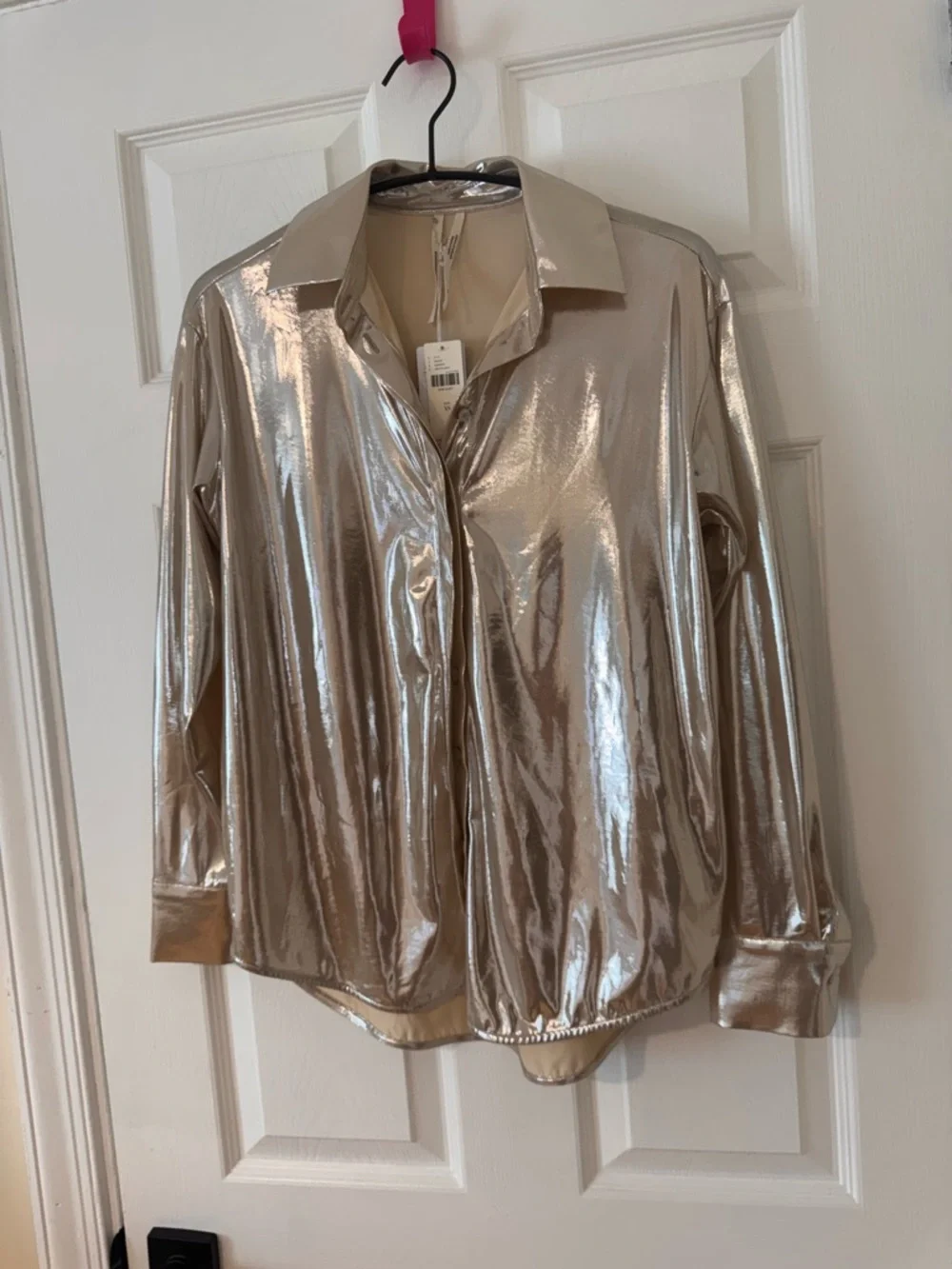 Anthropologie Metallic Gold Button-Up Shirt - Picture 6 of 7
